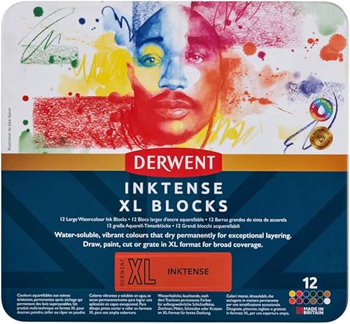 Miniatura 3 de Derwent Inktense 2306162 Bloques XL 12 latas, juego de 12, bloques extra grandes de 2.36 pulgadas, solubles en agua, ideal para dibujar, dibujar y