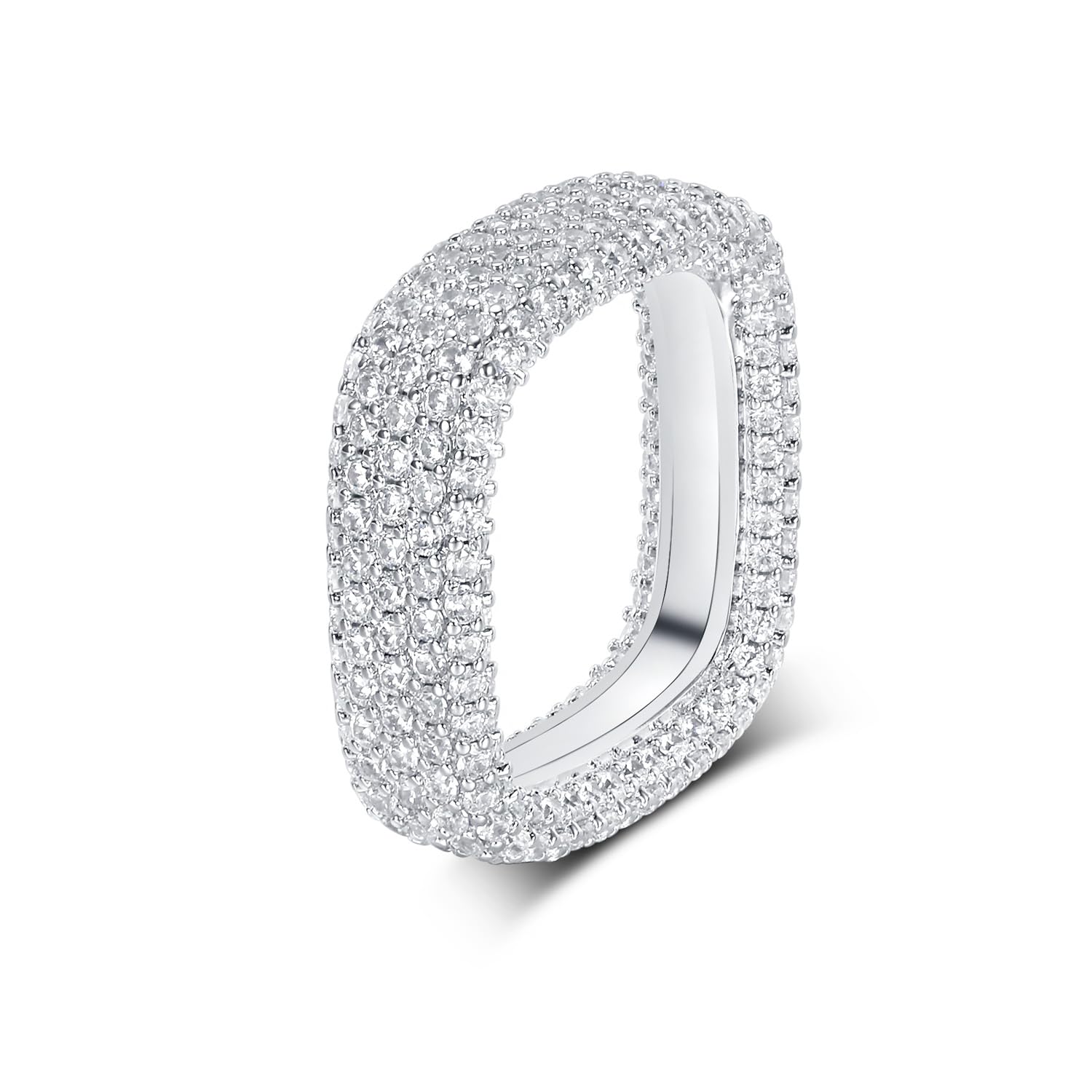 MDFUN 18K White Gold Plated Iced Out Promise Engagement Wedding Eternity Ring for Women Men, Sparkling Cubic Zirconia Square Rings 7mm Width Size 5-