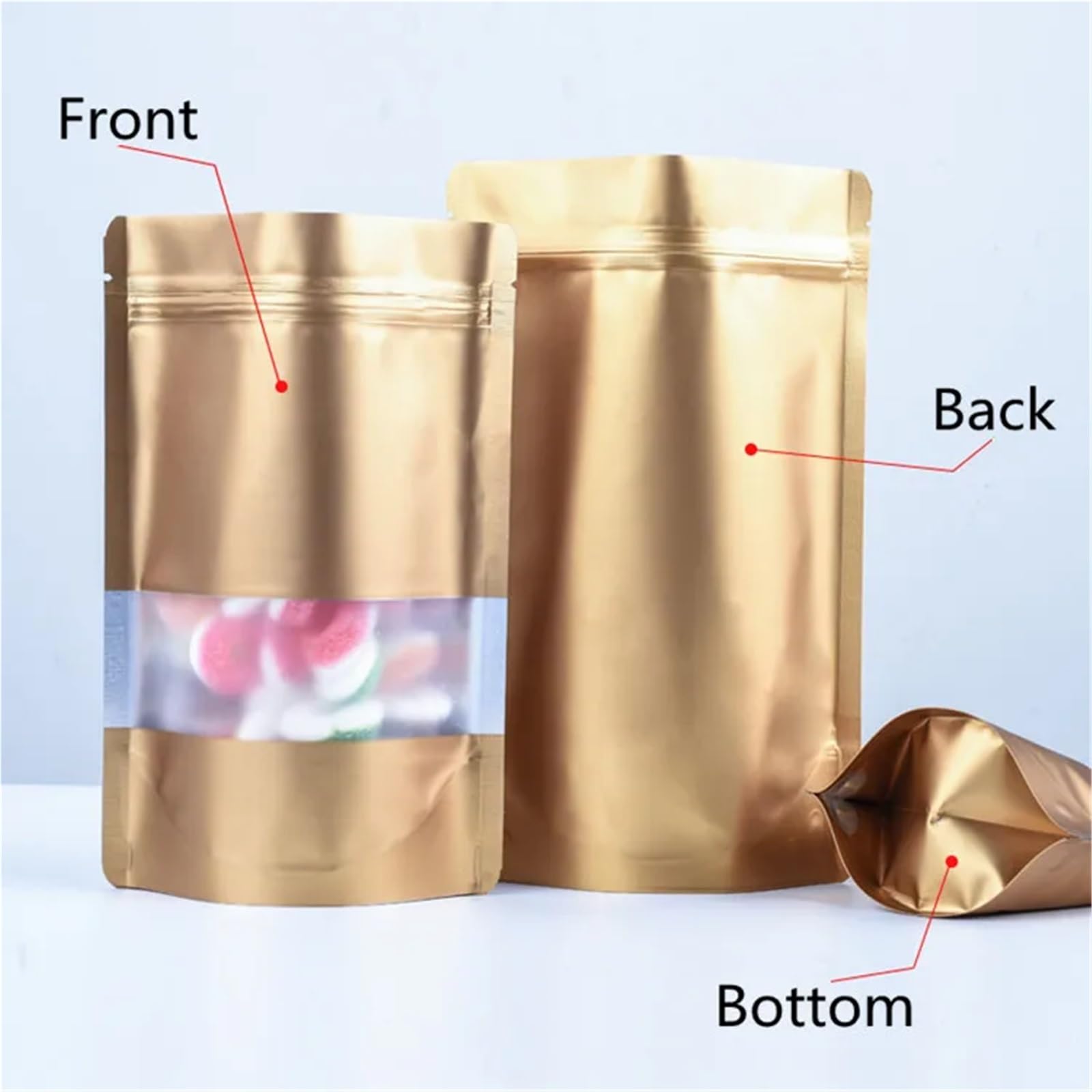 bolsas para chuches 100PCS Stand Up Matte Aluminum Foil Window Ziplock Bag Resealable Snack Beads Cereals Spice Sugar Candy Tea Storage Pouches(Matte purple,16x24x4cm)