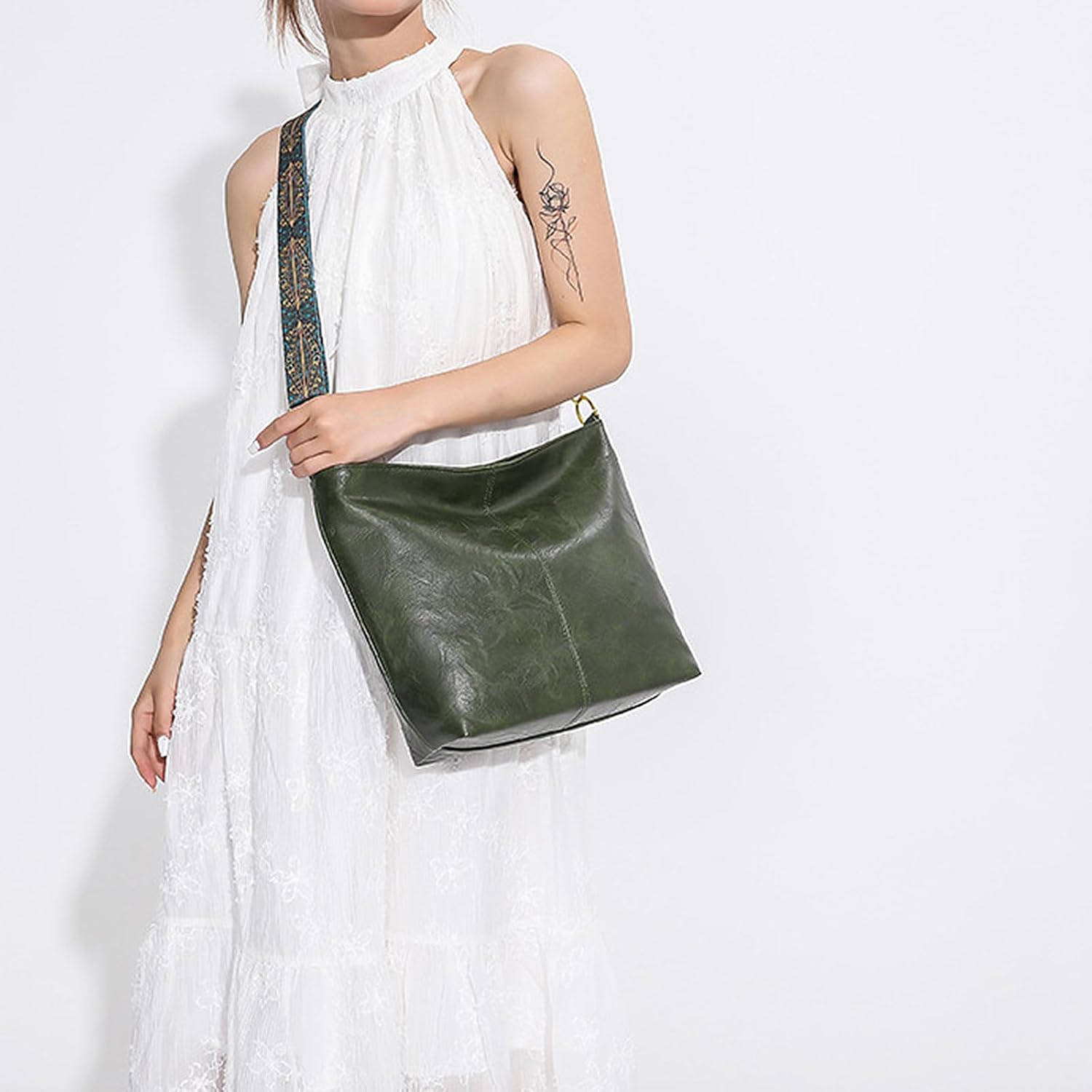 Hobo Bags for Women Crossbody Bag Guitar Strap Purse Vegan Leather Shoulder Handbags Boho Purses Tote Bucket Bag - Image 2