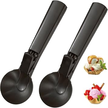 Ice Cream Scooper Stainless Steel, Cookie Scoopwith Trigger Heavy Duty Metal Icecream Scoop,Cookie Scoop Large Size Perfect For Frozen Yogurt, Gelatos, Sundaes A-Black 2Pack