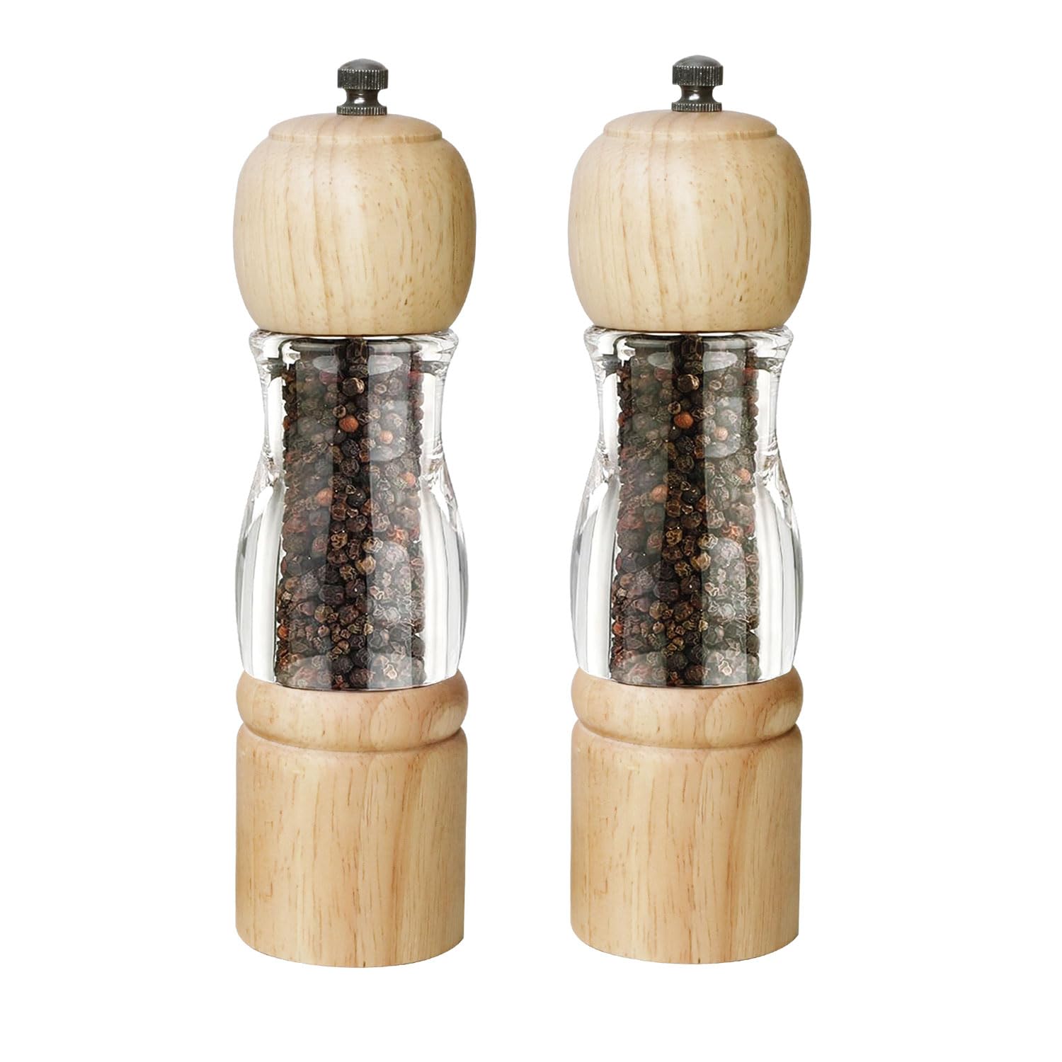 Moulin à poivre artisanal en bois classique de 8 pouces set de 2 authentique
