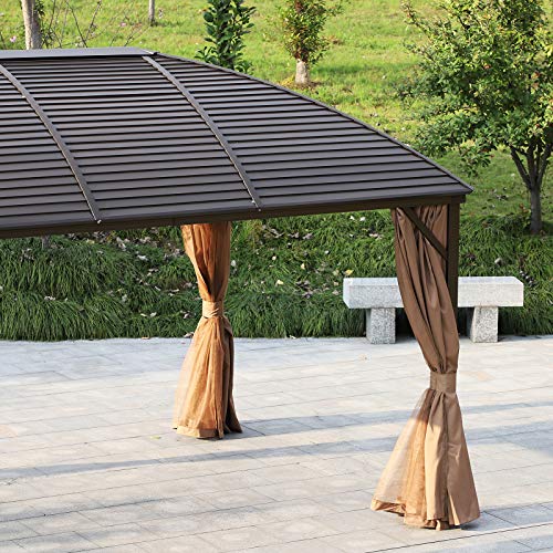 Nishore 13Ft X 10Ft Steel Backyard Hardtop Gazebo With Screened Curtains - Black/Brown #TOP7