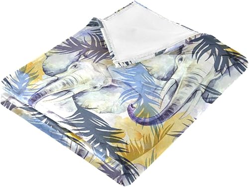 Miniatura 2 de KLL Palm Leaves Elephant Forest Blankets & Throws Spring Throw Blanket Flannel Warm Throws 60"x90" for Picnic, Home Decor, Sofa