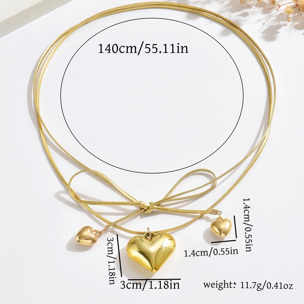 Chunky Heart Necklace For Women, 14k Gold Plated Bow Layered Tie Wrap Choker Hearts Locket Necklaces Dainty Personalized Christmas Birthday Jewelry Gifts - Image 2