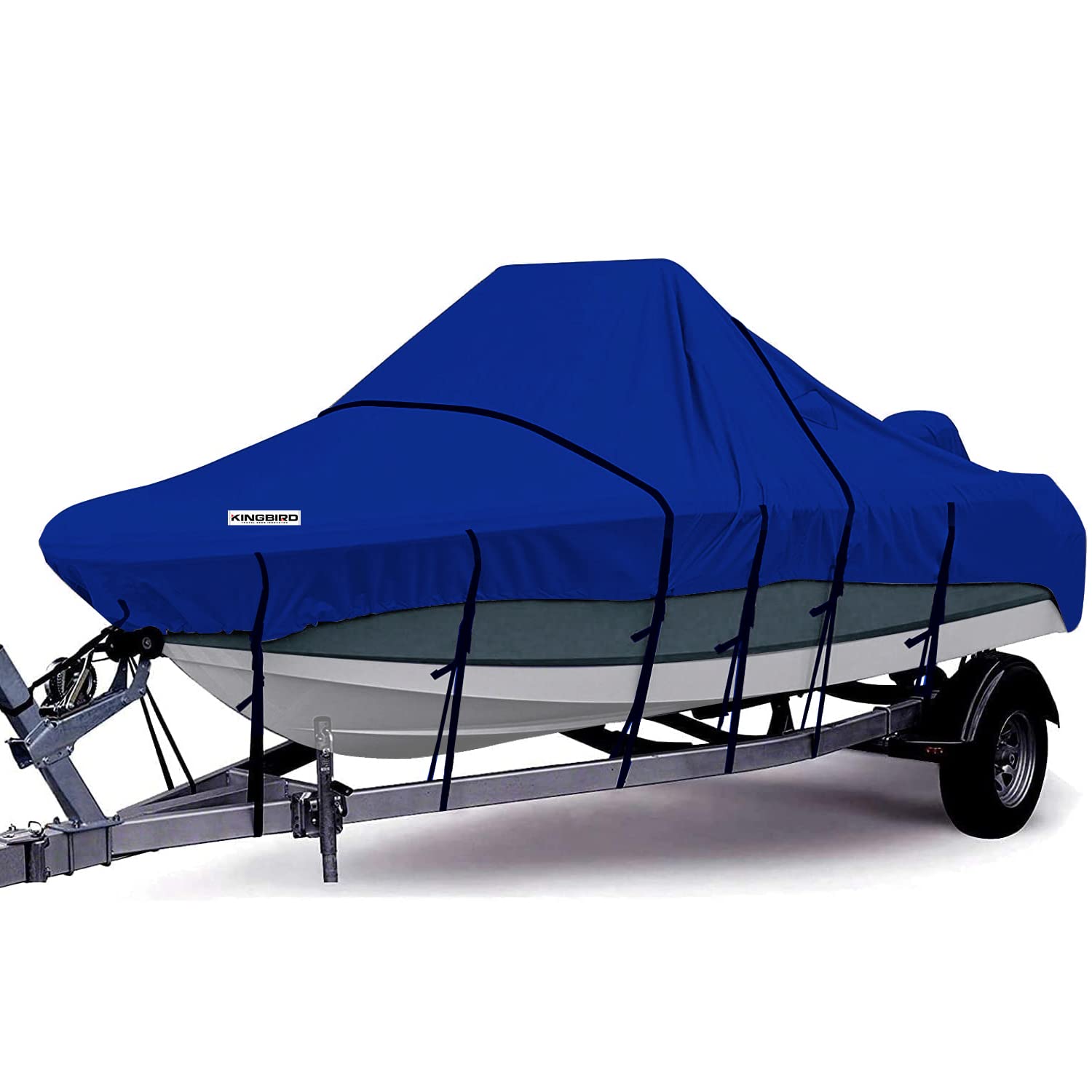 KING BIRD Center Console Boat Cover, Heavy Duty 600D Anti-Fade Marine Grade Oxford, Fits 20-22FT Long & Beam Width up to 106" - Waterproof Trailerable UV Resistant with Adjustable 2 Tie-Down Straps
