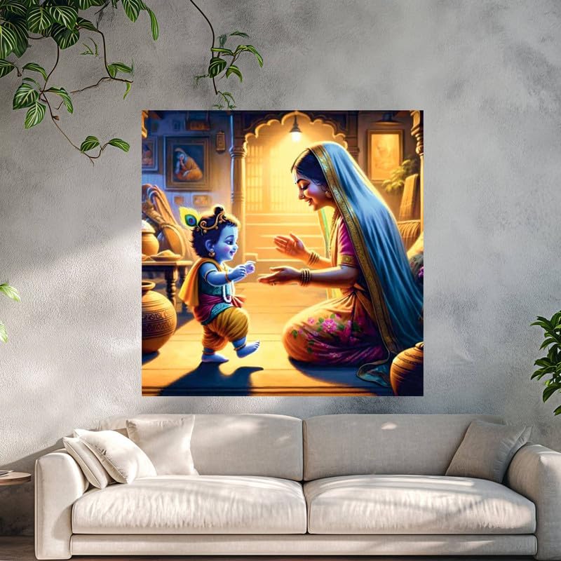 Image of British Terminal Cute little Bal Gopal Baby God Krishna| Kanha Ji | Laddu Lord Makhan Chor Painting Religious Poster for Pregnant Women for wall (matt thin vinyl,sticker,multicolor,unframed)| bj132