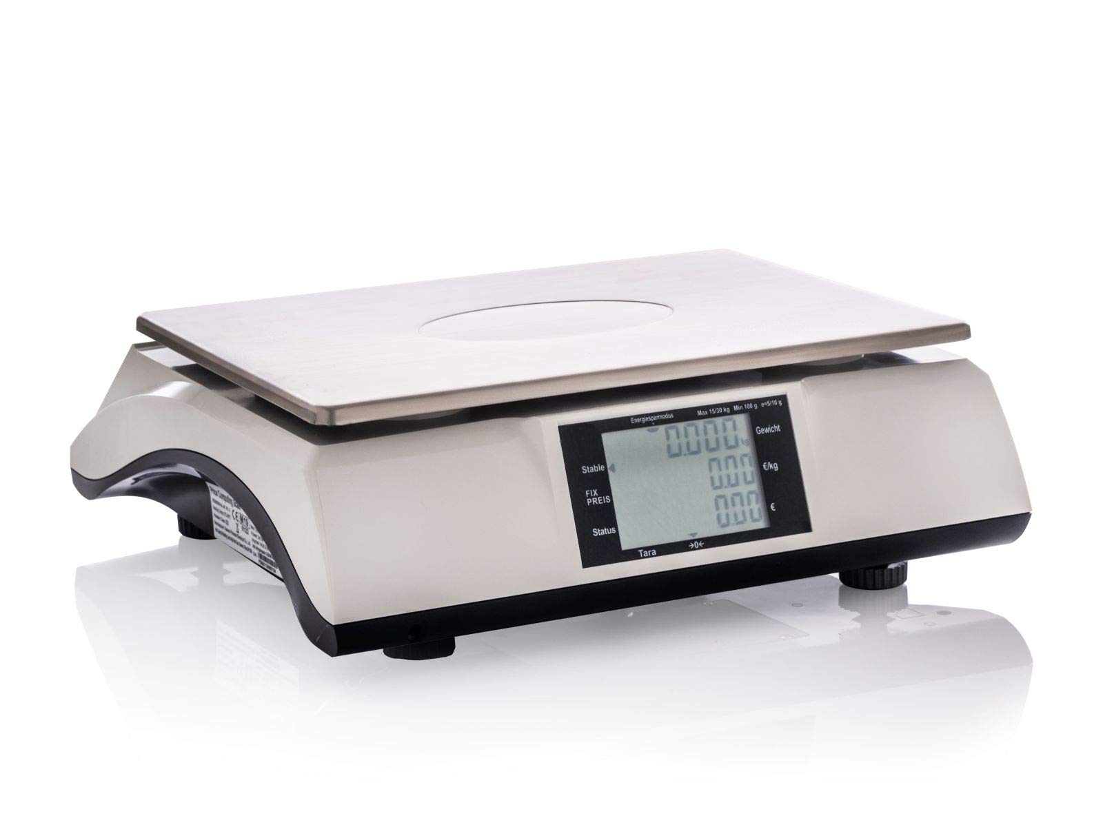 WKA Ladenwaage PS 15/30, geeicht, Edelstahl, Tarafunktion, LCD-Display