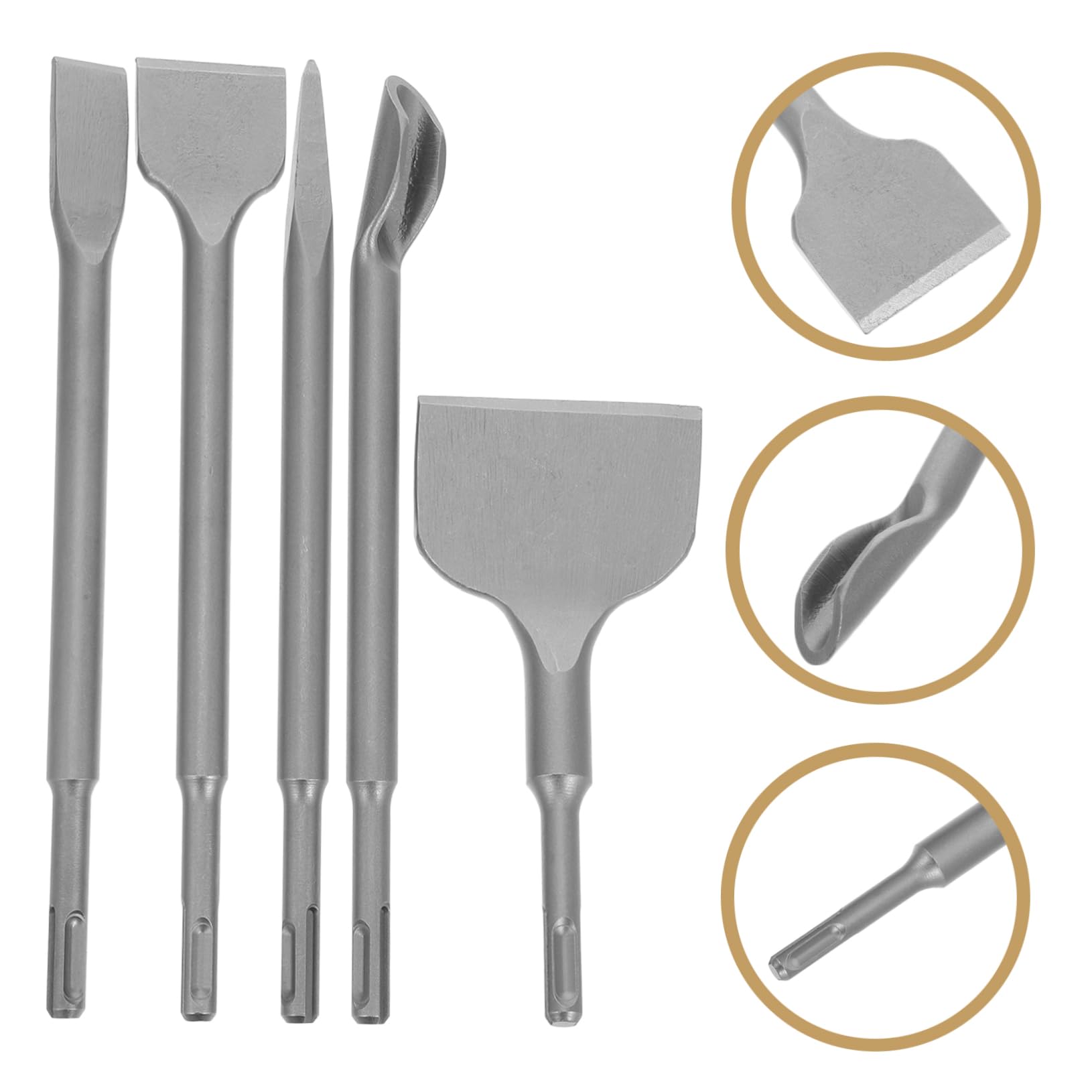 Juego de 5 Cinceles para Hormigón y Ladrillo, Acero Cromo | Ancho, Plano, Punta Cincel para Baldosas, Resistencia al Desgaste, Compacto para Obra y Reforma