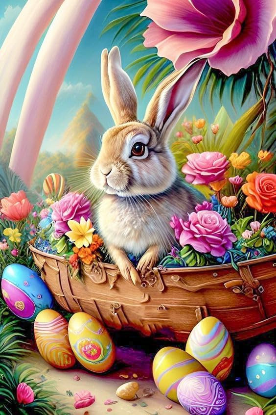 Wavaiov Happy Easter Diamond Art Kit - 12x16 Inch 5D Diamond Painting With Egg & Rabbit Design For Adults