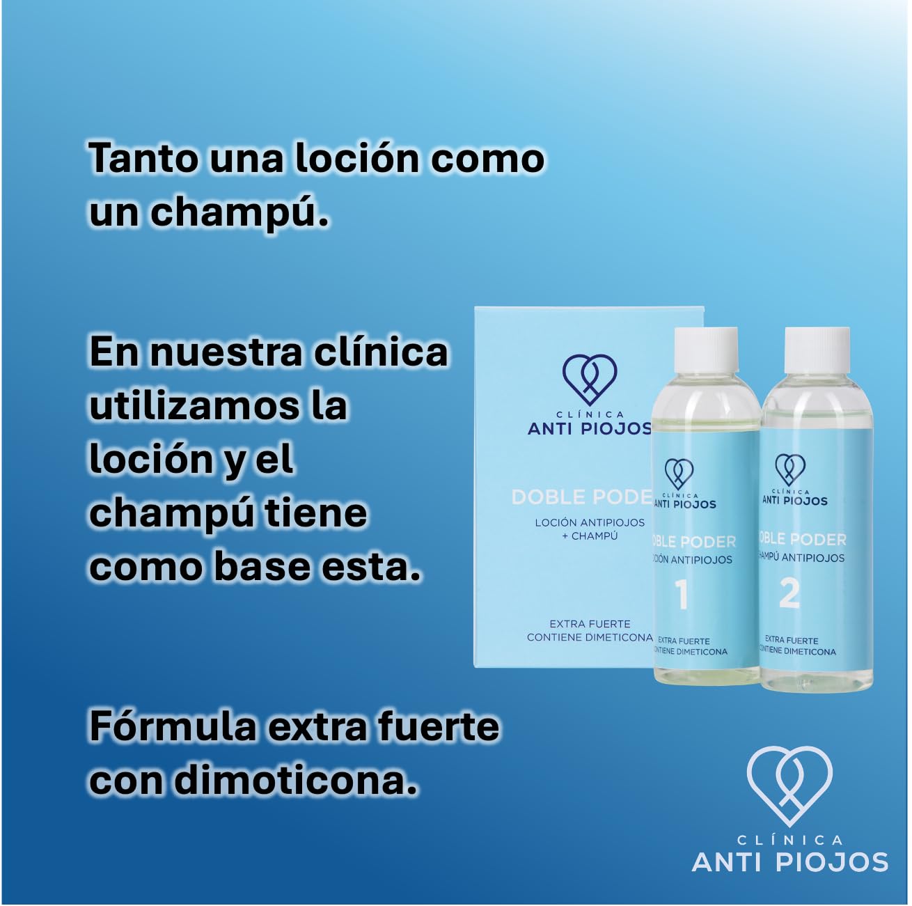 Doble Poder con pettini (loción contra piojos y champú contra piojos) de Clínica Anti Piojos - dos botellas con un total de 200 ml - con dimeticona