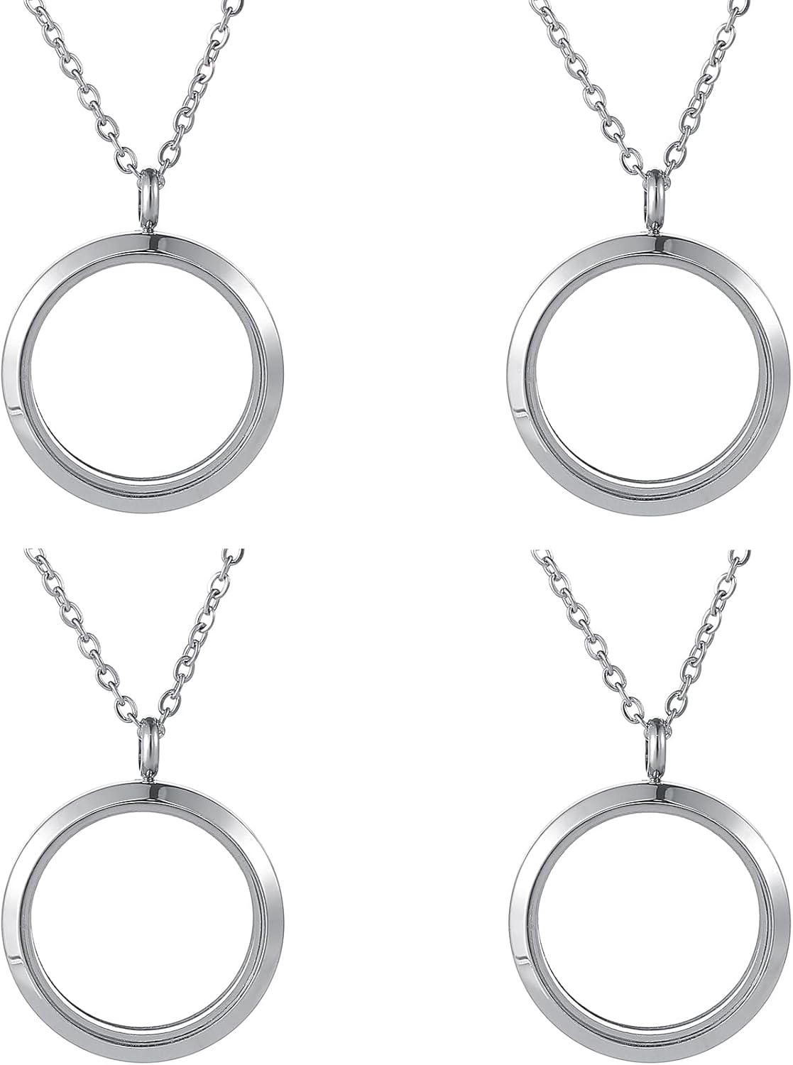 FM FM42 Stainless Steel 30mm/1.18" Diameter Glass Locket Pendant Charm, Pack of 4
