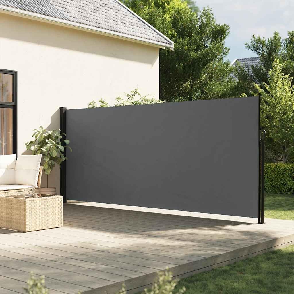 Retractable Side Awning 118 inch Anthracite Privacy Screen Outdoor Sun Shade with Adjustable Width 70-118 in, Durable Polyester for Balcony Patio and Garden