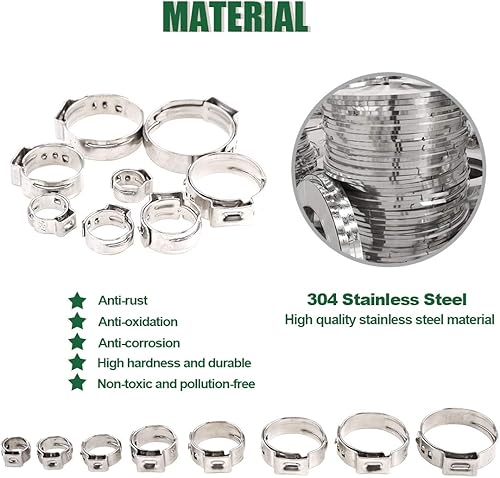 Miniatura 10 de Keadic 80 piezas de 14"-1516" de acero inoxidable 304 de una sola oreja, pinzas de abrazadera Pex para varias mangueras, tubos de plástico