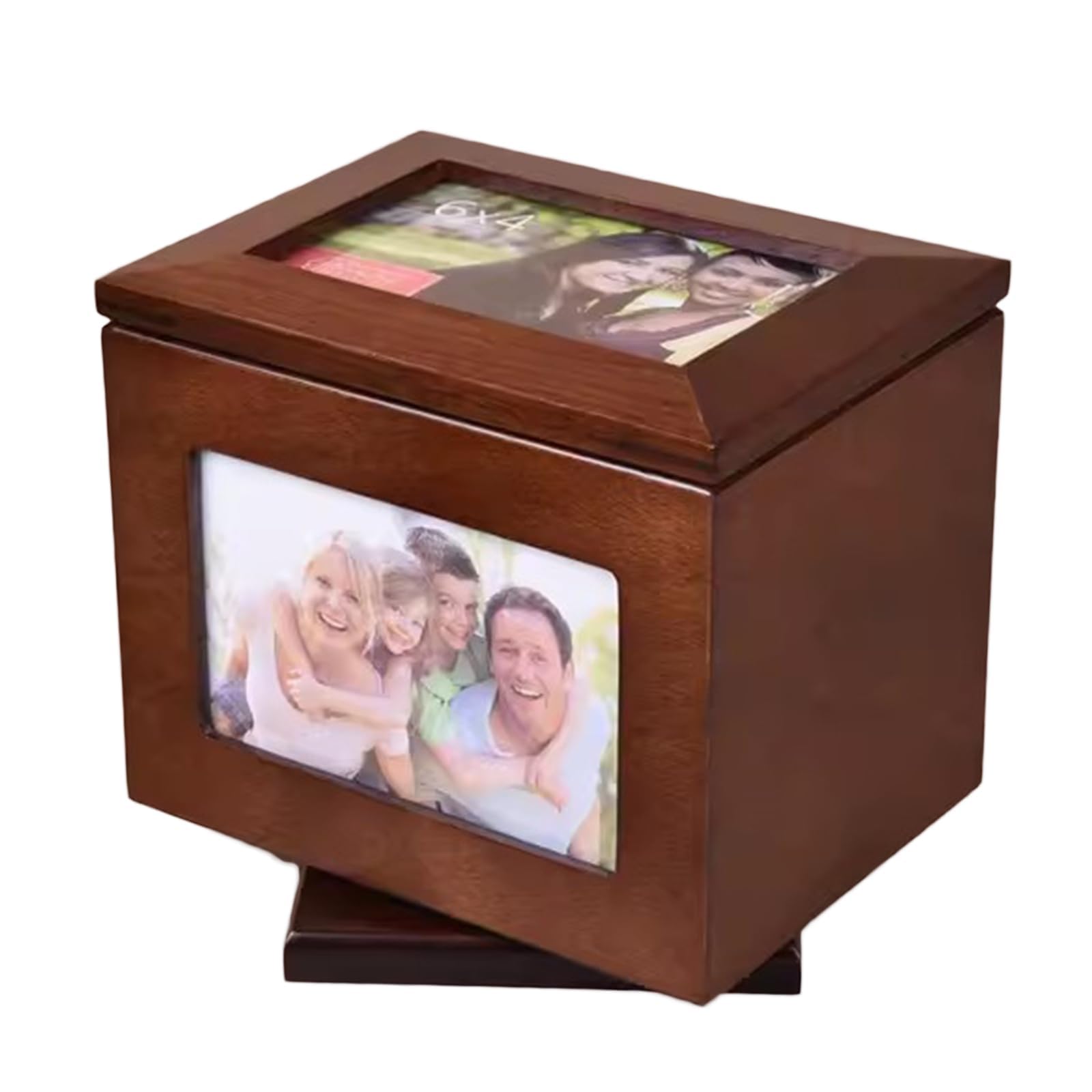 Amaibijin Wooden Photo Storage Box with 5 Pull Out Photo Albums, Cube Insert Photo Frame Organizer, Holds 100 Pcs 6x4 Inch Pictures for Wedding, Covered Rotating Version