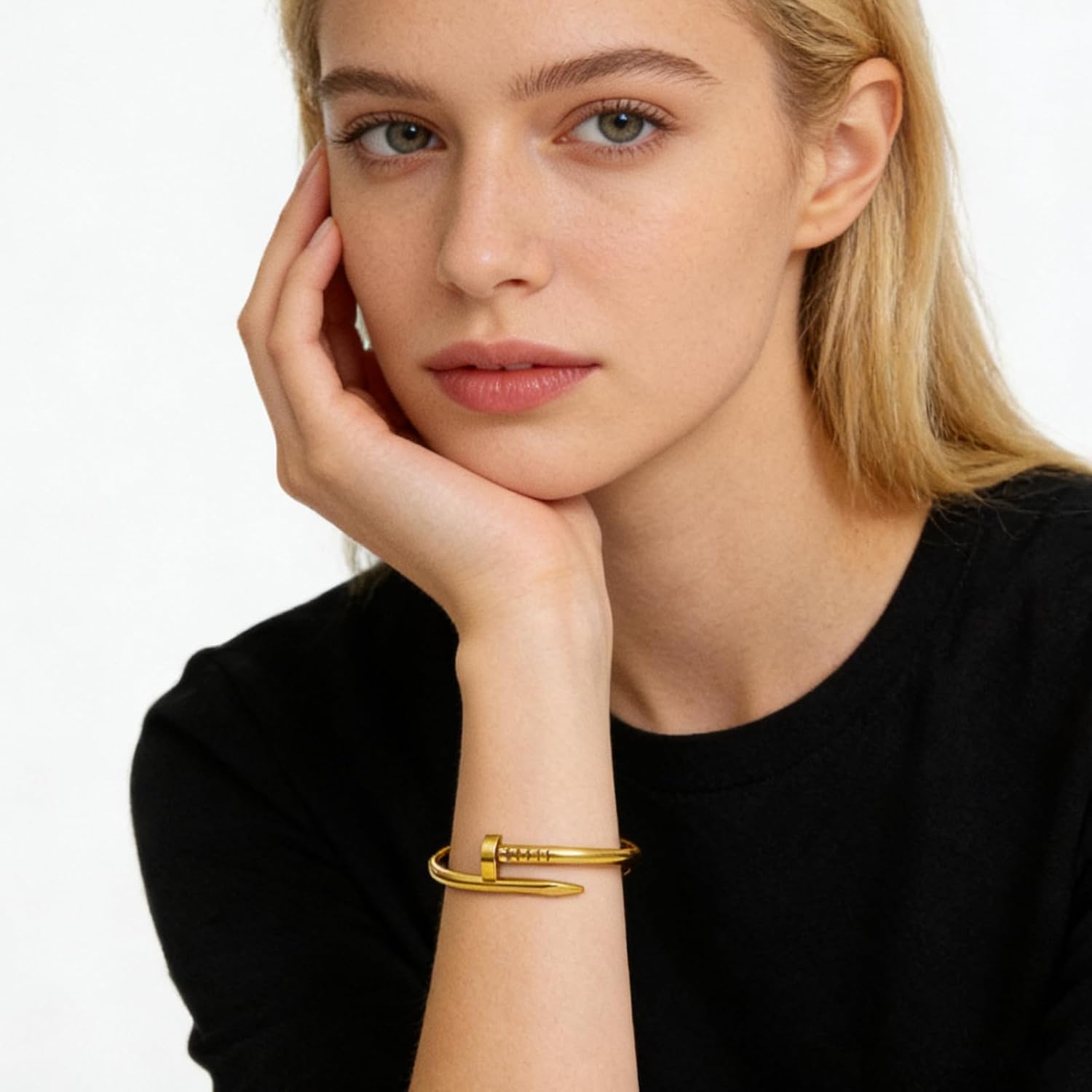 Classic 18K Gold Nail Bracelet, Open Cuff Bracelet for Women, Exclusive Fashion Gift for Stylish Women and Men
