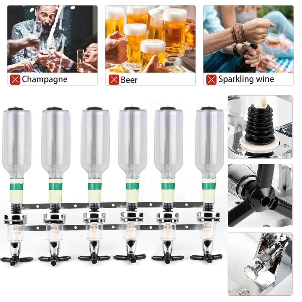 Bar Butler Dosificador Alcohol Mueble Óptico Dispensador de Verdor de Pared 4 o 6 Botella Soporte de Bebida Licor para Bar Hogar y Comerciales, Medidas Dosificación 25-45 ml (6 cabezas – (1,5 oz))