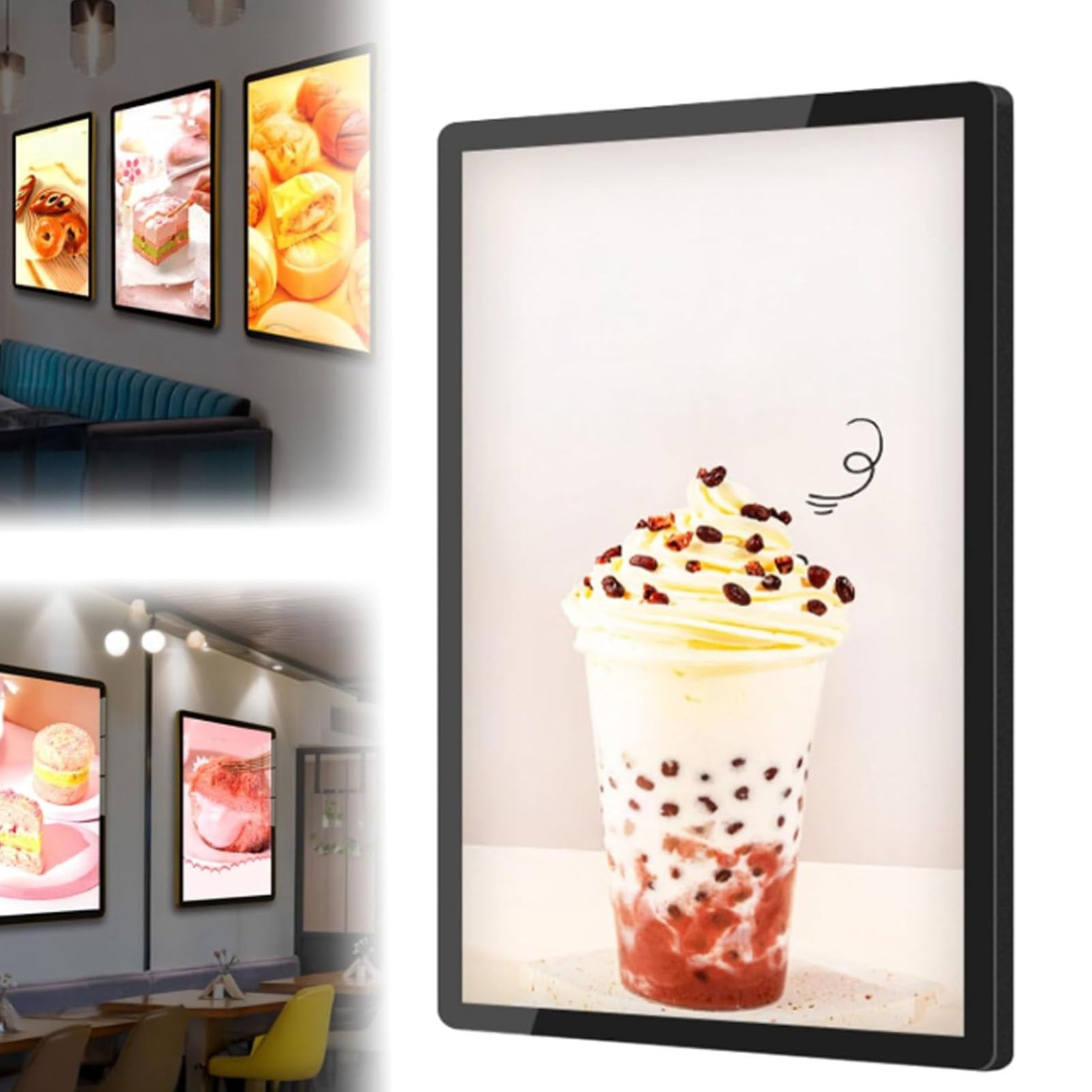 Yingtuwinh Advertising Screen Digital Kiosk Video Player, Commercial Advertising Media Player, Digital Signage Display, Smart Split Screen, for Restaurant, Bubble Tea Shop, Retail 23.6inch