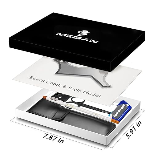 Miniatura 6 de Megan Herramienta para moldear barba, juego de 5 piezas para moldear barba para hombre, incluye maquinilla de afeitar profesional de borde recto,