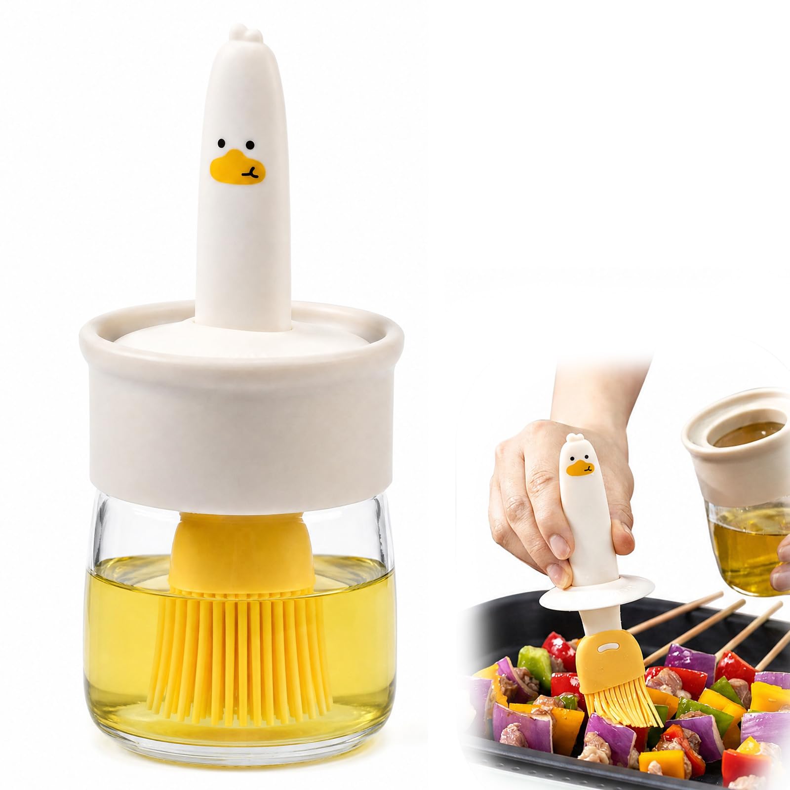 Kemay Premium Oil Bottle for Cooking,Olive Oil Dispenser Bottle with Silicone Brush, Leak-Proof Glass Oil for Air Fryer, BBQ, Baking and Salads (200ml)