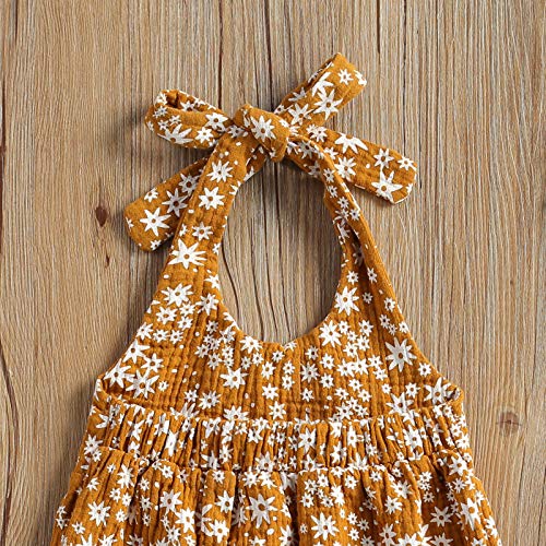 Newborn Girls Sling Jumpsuit Flower Print Sleeveless Romper Hairband One-Pieces Bodysuits Baby Clothing (A-Yellow, 12-18 Months) #TOP4