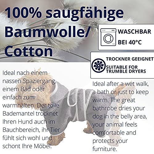 HOMELEVEL Hundebademantel Hundehandtuch - Handtuch für große und kleine Hunde - 100% Baumwolle - Bademantel weich bequem für Hund - mit Kapuze und Gürtel