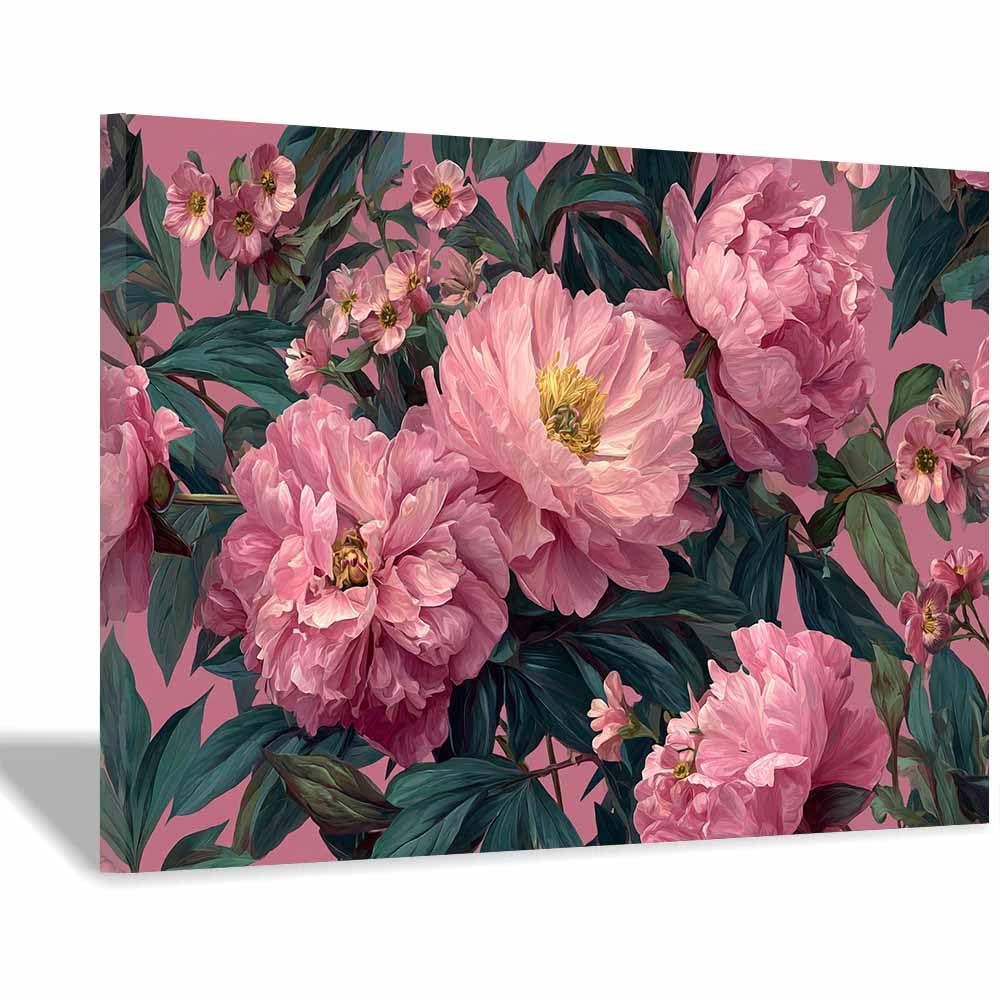 Xeniou Multicolor Flowers Canvas Pink Peony Botanical Art Canvas Wall Art, For Living Room Bedroom Restaurant Home Office Wall Decoration(Multicolor)-70X100cm Framed