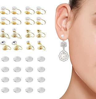 16 PCS Clip on Earrings Converter 5 Types Earring Converters Pierced to Clip with 16 Pieces Comfort Earring Pads Golden Hook Earring Converter for Women Men Girls Non-Pierced Ears