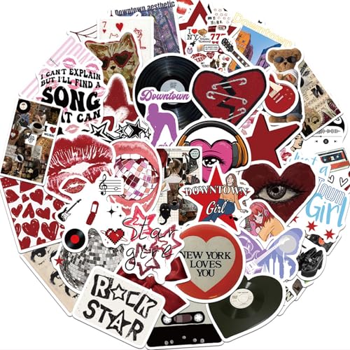 Mrltau Lot de 100 autocollants esthétiques, Downtown Girl Y2K, multicolore, matériau PVC, parfaits pour ordinateurs portables, skateboards, bouteilles d'eau