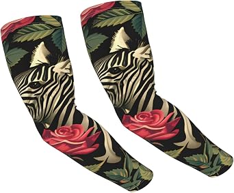 Zebra Moon Flower Arm Sleeves with Thumb Hole Cooling Gardening Sleeves Unisex UV Sun Protection Arm Covers for Women Men Farmer Outdoor Sports Running Golf Fishing, 1 Pair