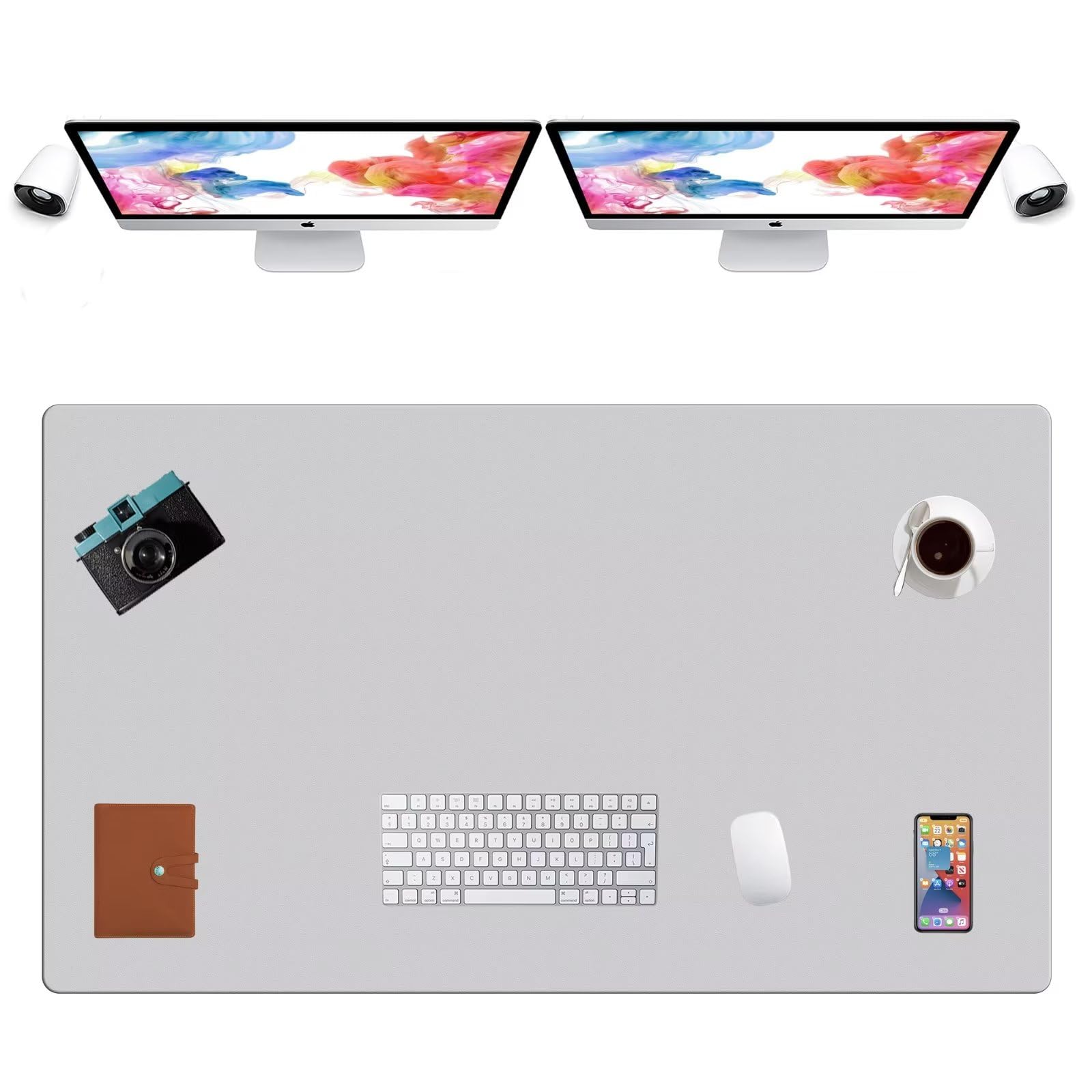 LL-COEUR Extra Large PU Leather Desk Mat Large Mouse Pad XXL Waterproof Table Mat Office Laptop Writing Pad (47.2 x 27.6 inch, Light Grey)