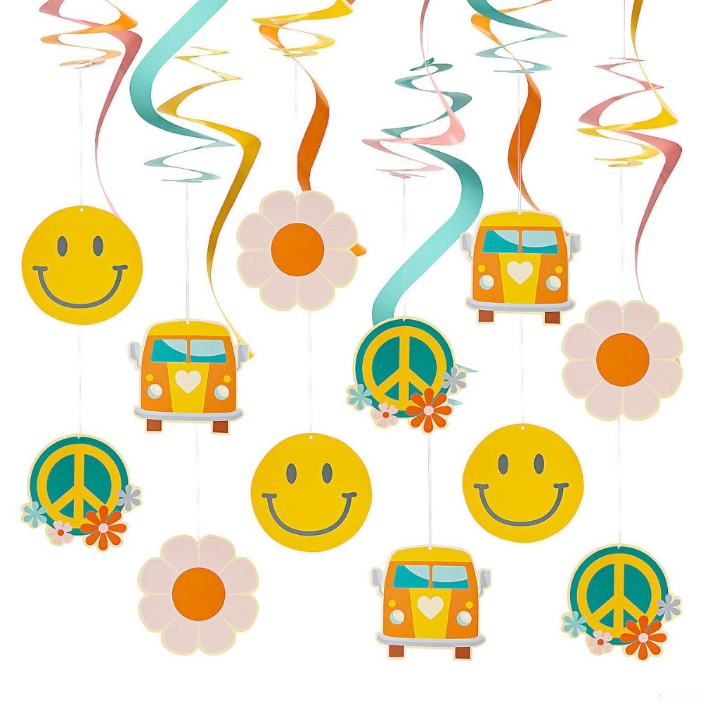Groovy Hanging Swirl Decorations - 12 Pieces