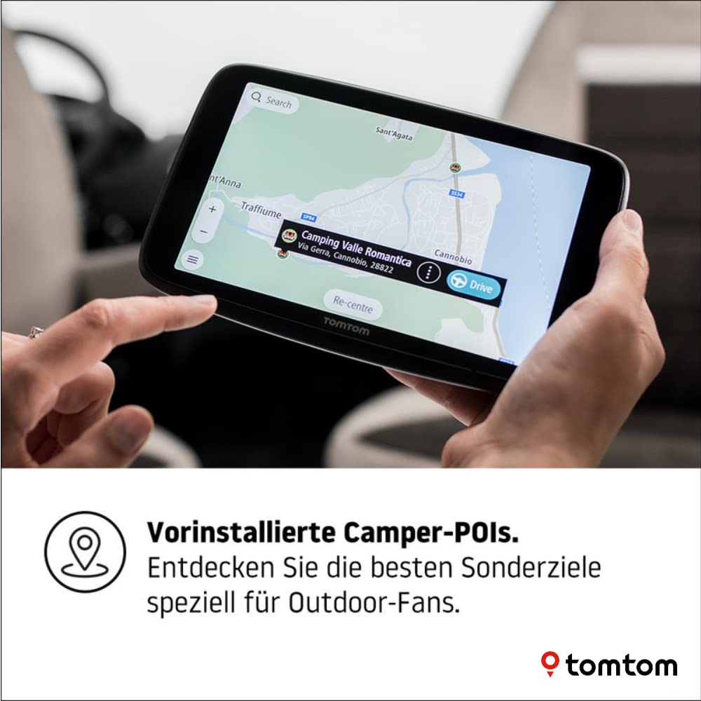 Tomtom Camping Navi GO Camper Max (7 Zoll HD-Display, Sonderziele für Wohnmobil- und Wohnwagen, Updates über Wi-Fi, Stauvermeidung Dank Tomtom Traffic, Karten-Updates Welt)