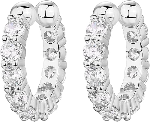 Miniatura 3 de PAVOI Aretes de plata de ley 925 chapados en oro de 14 quilates con circonita cúbica brillantes y redondos, aretes de oro para mujer Clip