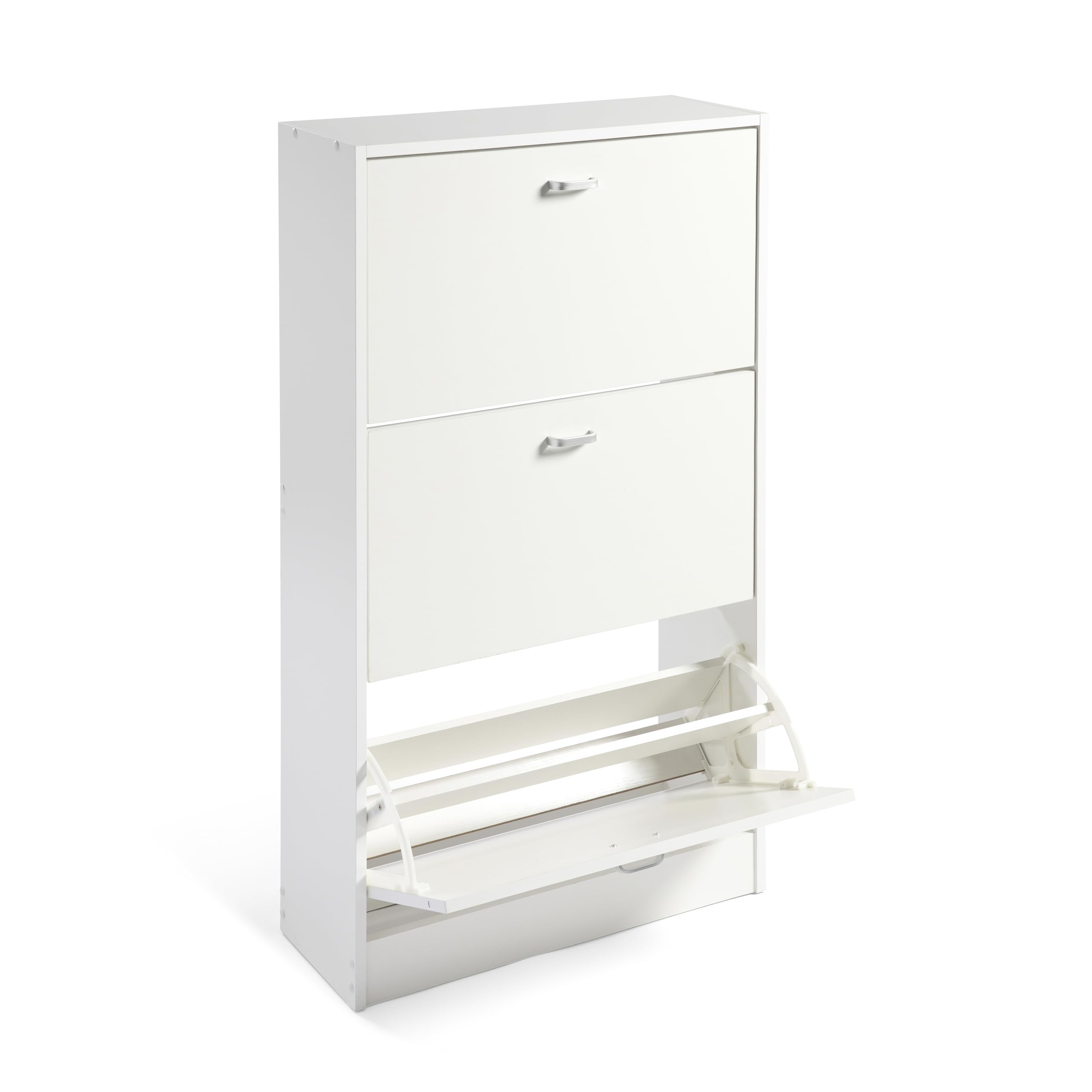 DUPI Mueble Zapatero Madera | 3 Puertas Oscilobatientes | 6 Baldas para 28 Zapatos | Diseño Minimalista | Zapatero Entrada (Blanco Veteado)