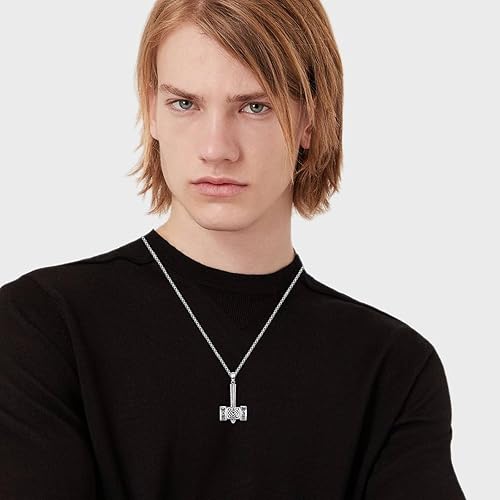Miniatura 5 de Thor's Hammer Talismán Collar Colgante de amuleto vikingo de plata de ley S925 brújula nórdicasímbolo pagano celta Odin regalo para hombres y