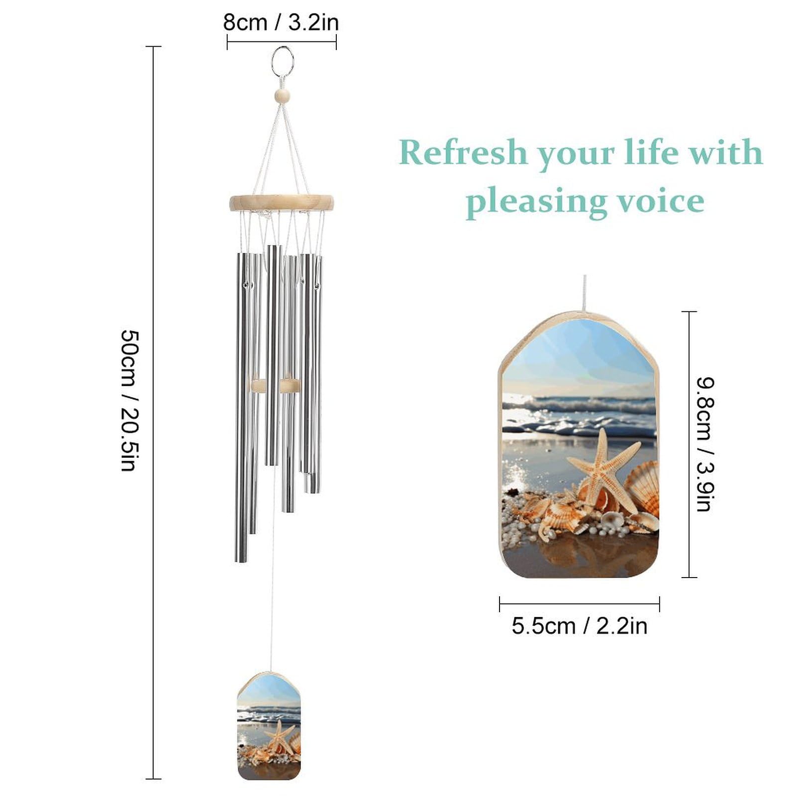 Outdoor Wind Chimes, Seashells on The Beach Printed Wind Chimes,Simple Wind Chimes,Curtain Wind Chimes for Home Decoration