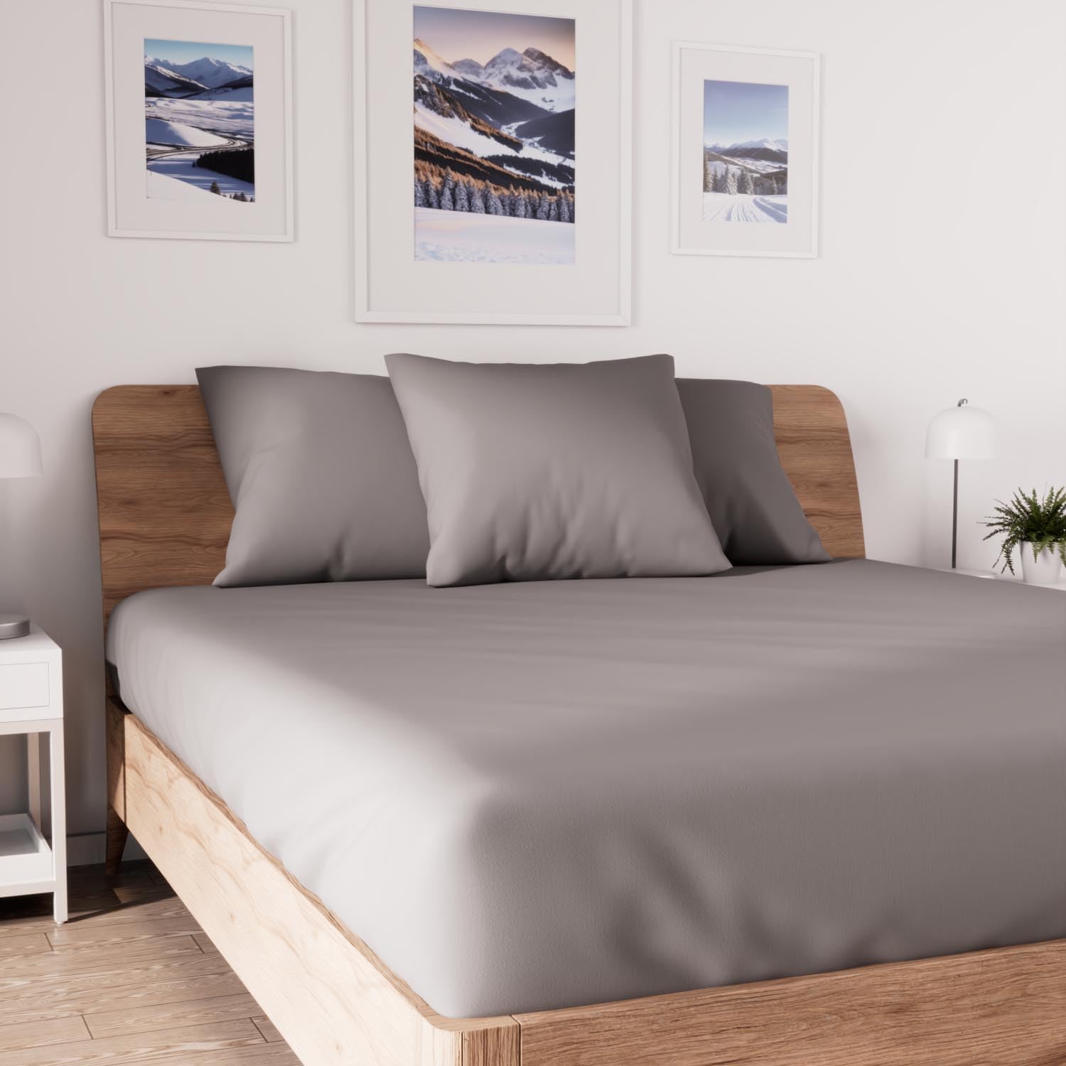 Soleil d'ocre, Jersey Fitted Sheet, Cotton, Grey, 160x200cm
