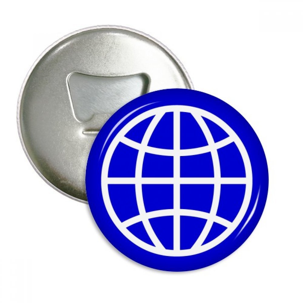 Ouvre-bouteille aimanté Terre Bleu et badge à épingle : décapsuleur frigo et pin's carré original