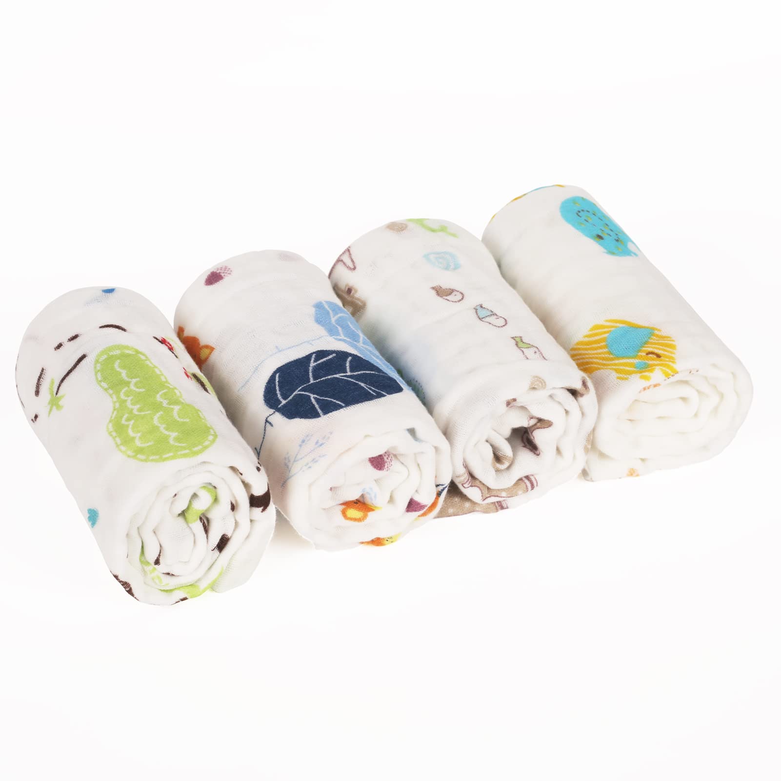 Softan - Toallas de muselina para bebé, 100 % algodón, 6 capas, toalla de baño súper absorbente o paños para eructos para bebé, gran regalo para recién nacido, 10 x 20 pulgadas, paquete de 4, zorro y