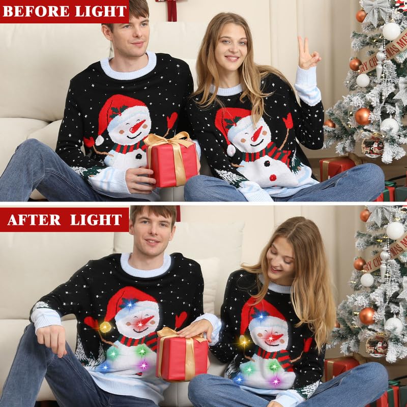 Kouric Maglione Natalizio Donna con Luci, Maglione Natale LED Divertente, Maglioni Natalizi Famiglia Coppia Luminoso Maglioncini di Natale Brutti, Ugly Christmas Sweater per Adulti/Bambina