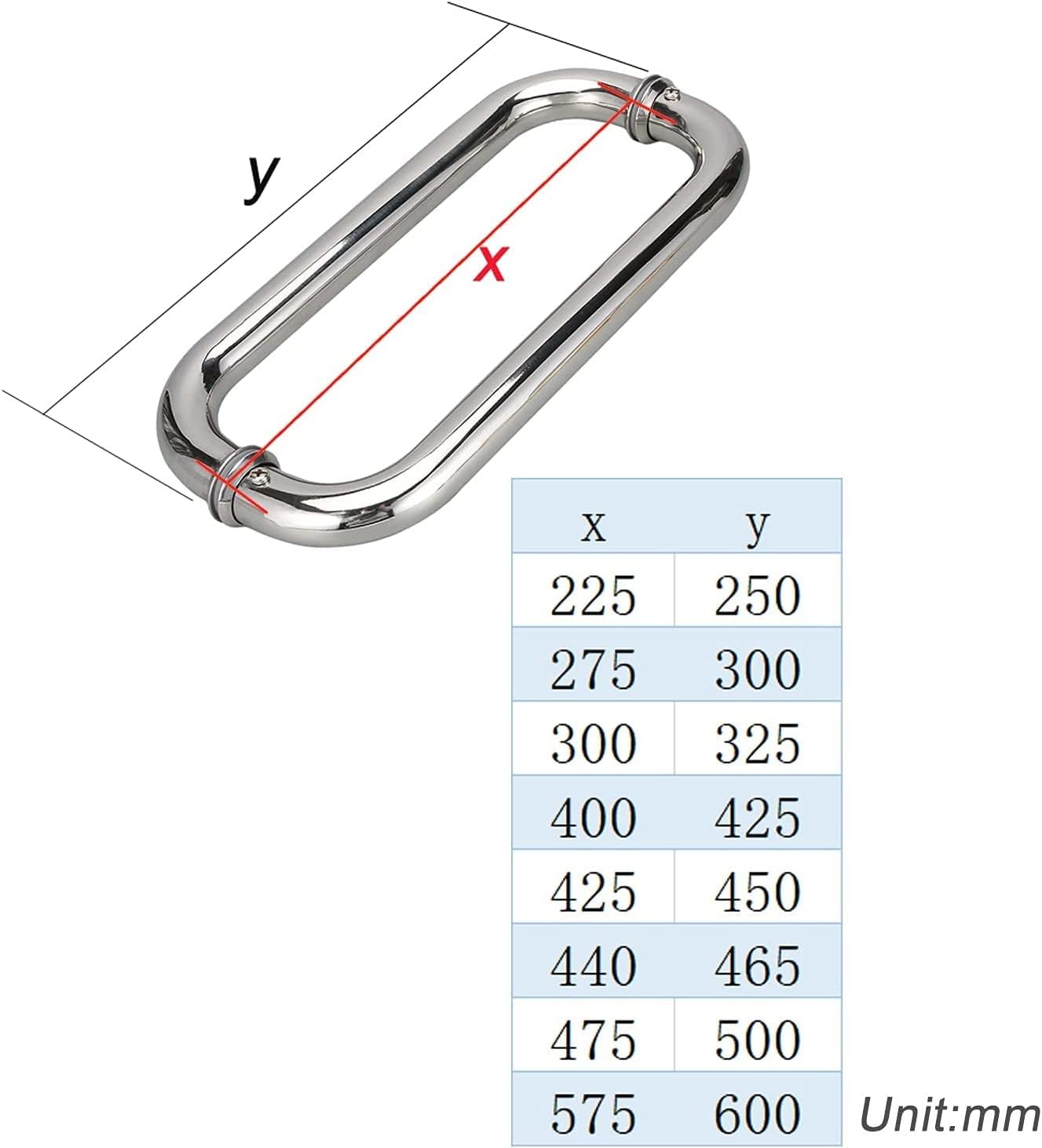 VIGANI Shower Glass Door Handle Pull Handle,Door Handle knob,Replacement Shower Glass Door Handle Stainless Steel Parts,Bathroom Door Knobs Pull Handle Grab Bar Sets (Size : 440mm) (Size : 575mm)