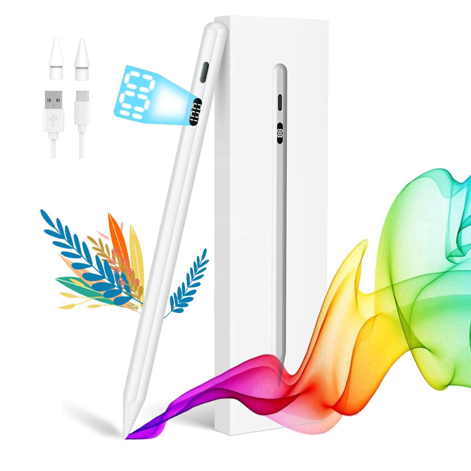 JIMTAB Stylus Pen for iPad, Universal Fine Point iPad Stylus Pencil with Magnetic Adsorption Compatible with iPhone/iPad/Samsung/Android/Tablet &amp; Other Touch Screens (Digital Power)
