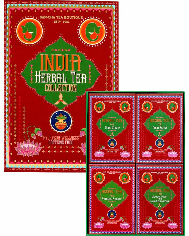 Image of SAN-CHA Tea Boutique Herbal Wellness Gift Box | Stress Relief, Sleep, Memory & Digestion Teas | Loose Leaf Herbal Assortment | 100g | Since 1981