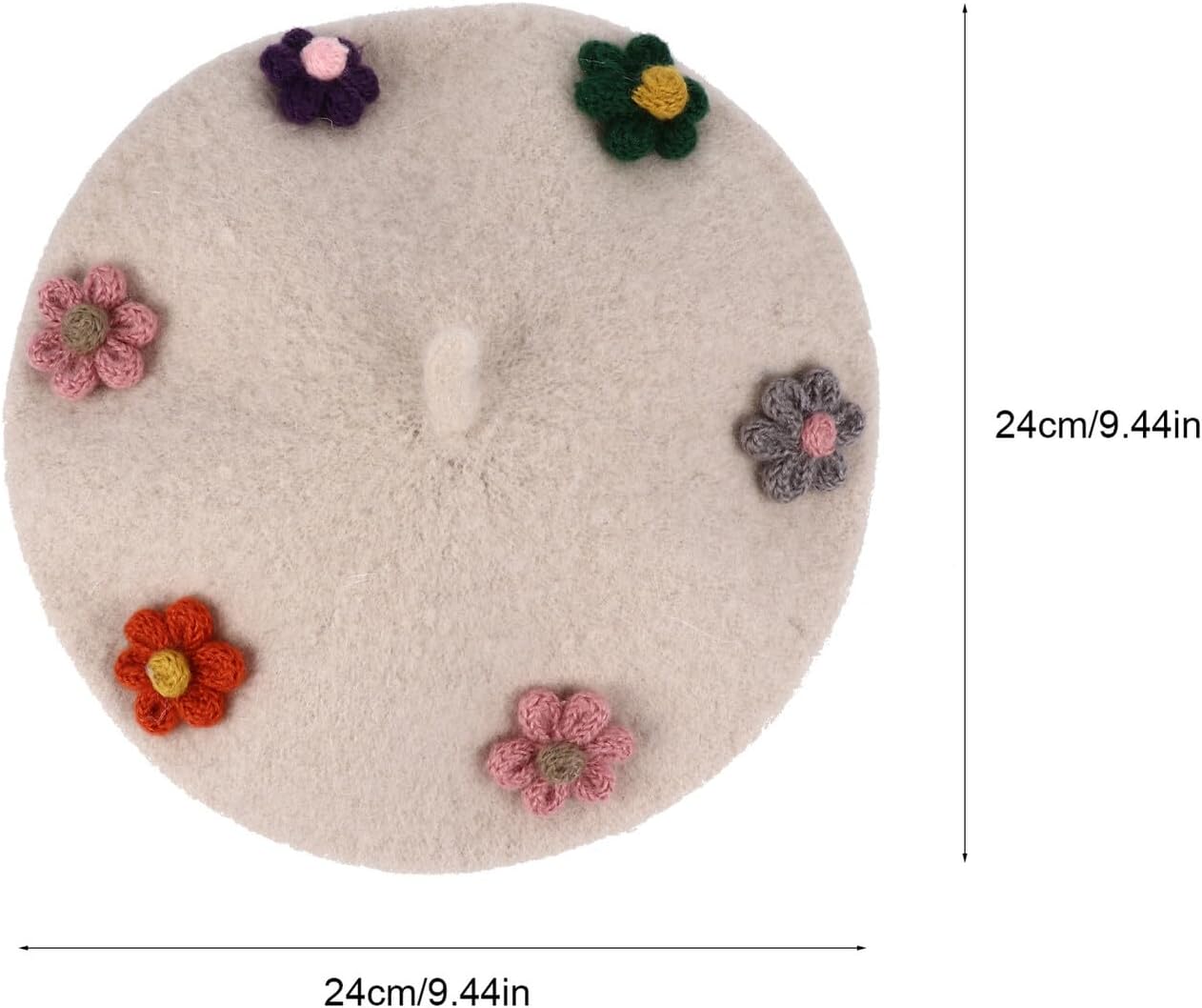 VALICLUD Woolen Flower Beret Hat, Warm Painter Beanie Cap, Autumn Winter Wool Hat with Floral Decoration, Soft Beige ’s Artist Cap
