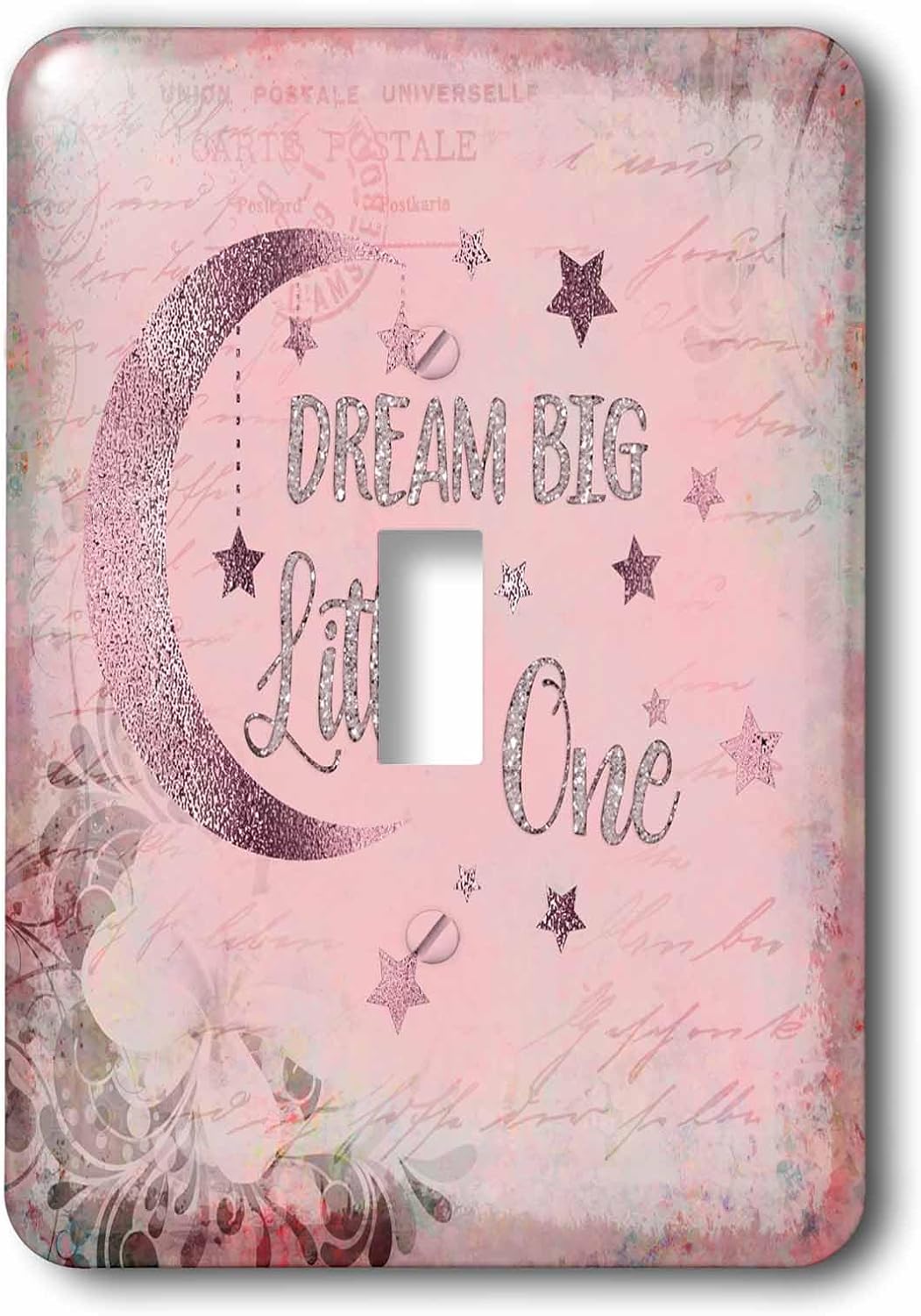 3dRose Dream Big Little One Pink Glamour Baby Girl Typography Art single toggle switch