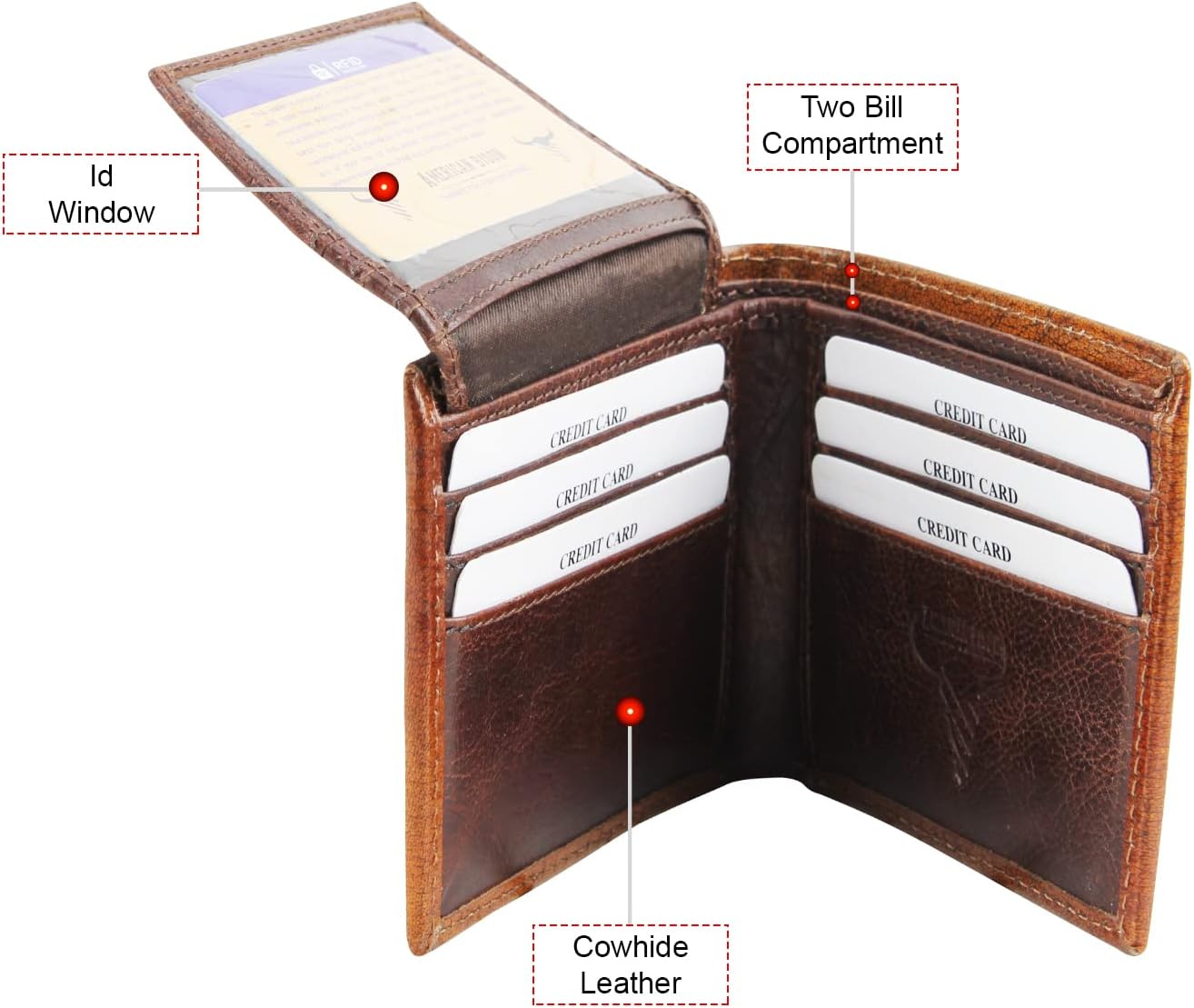 American Bison RFID Wallet for Men – Hand-Tooled Floral Cowhide Leather Bifold Wallet with Gift Box (Light Brown) - Image 2