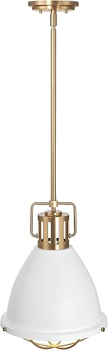 Vista 40 de Kent - Lámpara de techo industrial de metal enjaulado de gran tamaño, azul y dorado