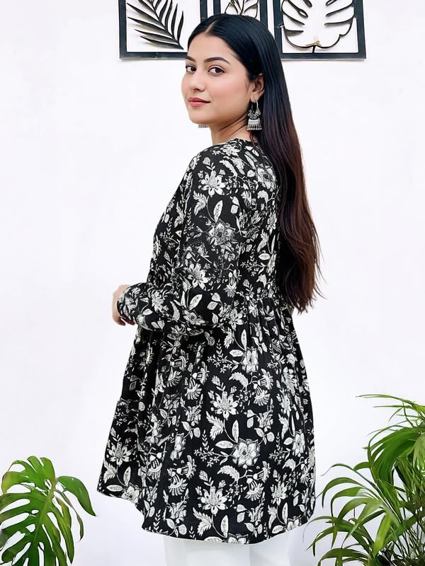 Image of Dream Beauty Fashion Women's Printed Tunic Top /Short Kurti with Long Sleeve V-Neck -23 inch Inches (Tunic-Top)