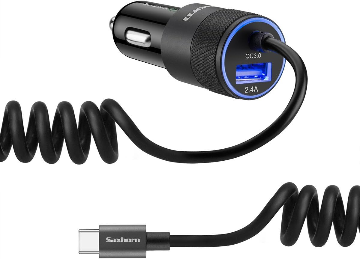 Fast USB C Car Charger Compatible for Samsung Galaxy S10+/S10e/S10/S9/S9 Plus/S8/S8 Plus/S8 Active/Note 10/Note 9/Note 8, Quick Charge 3.0 Car Charger with 3.3ft Type C Cord, Black, 4351487241
